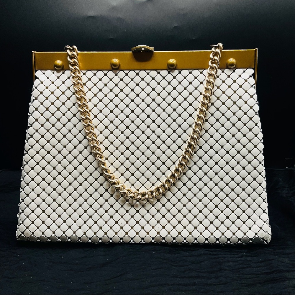 Whiting & Davis White Metal Mesh Bag with Gold Chain